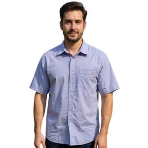 Tommy Hilfiger Vintage Pure Linen Shirt Short Sleeve Button Up Blue Men's‎ L